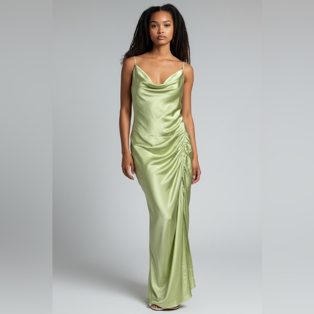 Abercrombie&Fitch Green Sleeveless Drape‎ Neck Formal Long Gown Prom size L NWT